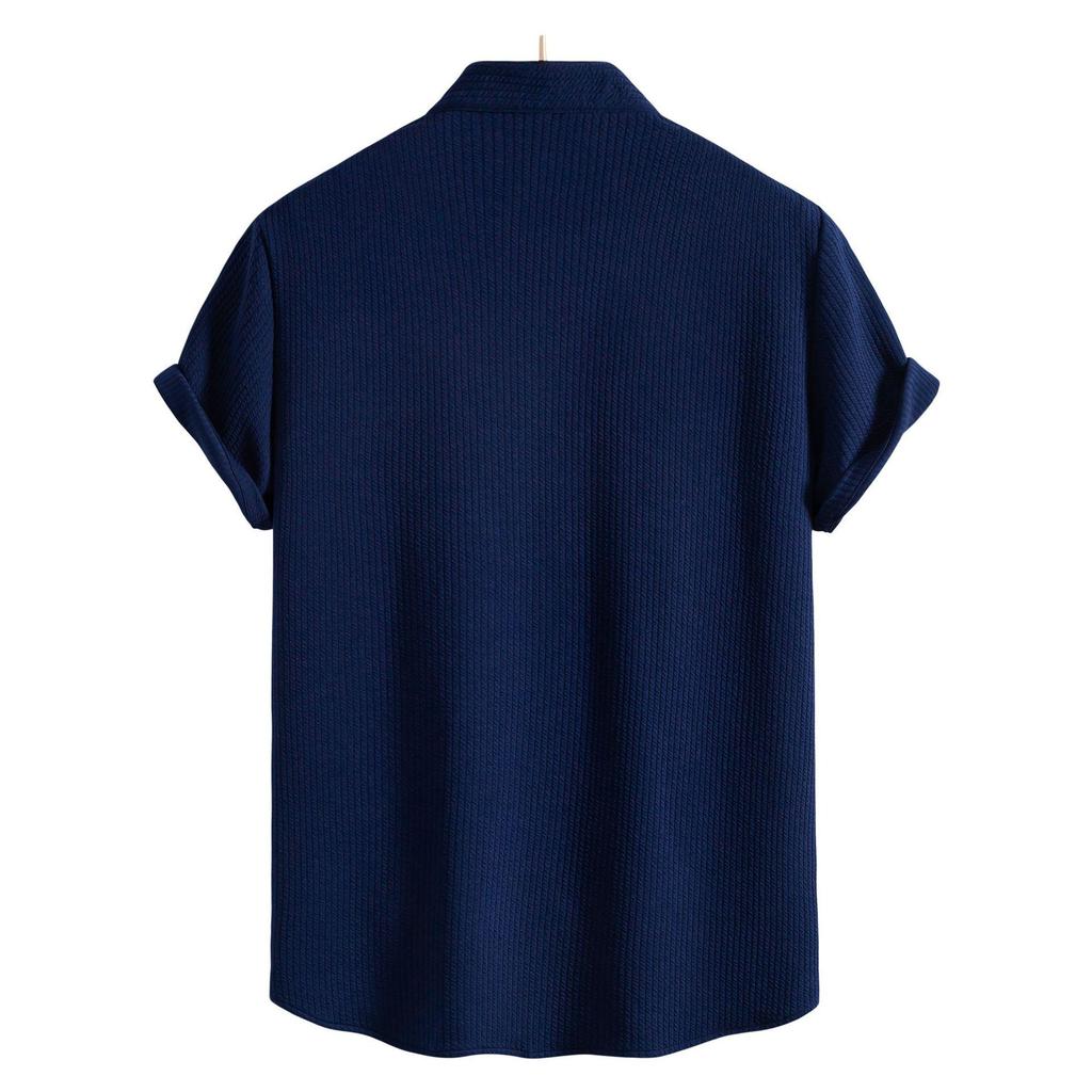 2025 Men's Solid Color Short Sleeve Lapel Shirt - European & American Casual