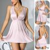 Satin Lace Patchwork Nightgown Deep V Backless Short Sexy Cami Pajamas 193 Flirty Elegant Sleepwear with Timeless Satin Texture