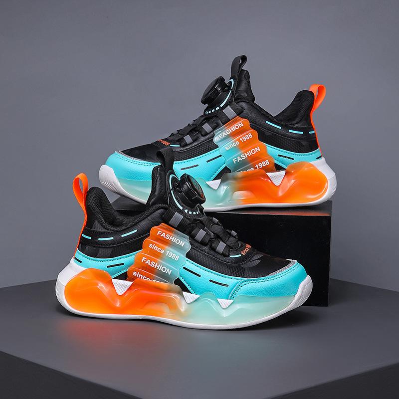 Boys Sneakers Breathable Mesh Boys Running Spring and Autumn Middle School Older Children Rotary Buckle Children ABC Campus Versatile Shoes