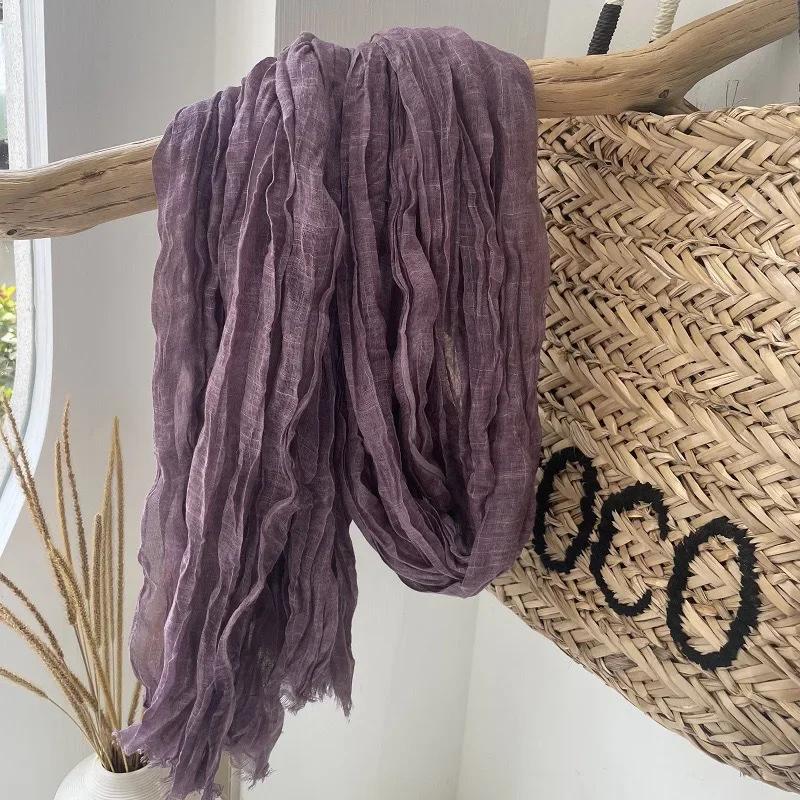 New High-End Natural Wrinkled Antique Style Artistic Shawl Sun Protection Versatile Plain Couple Cotton And Linen Scarf Women