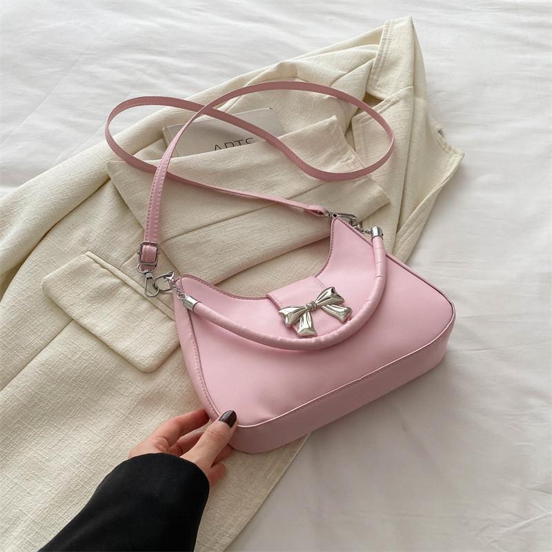 Chic Pu Material Butterfly Bow Underarm Bag Women s Spring New Handheld Personality Aesthetic Single Shoulder Crossbody Bag Khaki розовый