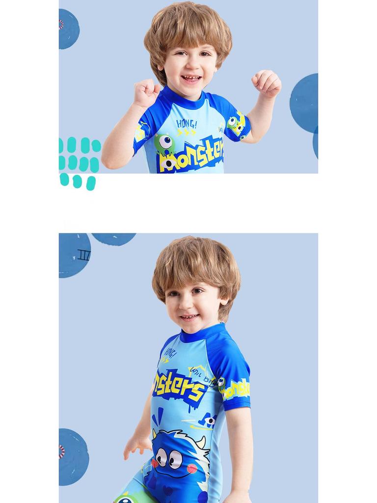 Chlapecké kreslené jednodílné plavky s krátkým rukávem na zip a ochranou proti slunci (2025)