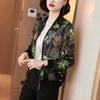 Women's 2025 Spring/Summer Chiffon Baseball Jacket - Plus Size, Casual Print, Short Cardigan