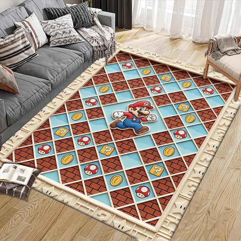 Mario Home Sofa Decoration for Living Room & Bedroom, Non‑Slip Play Flannel Floor Mat for Game Room