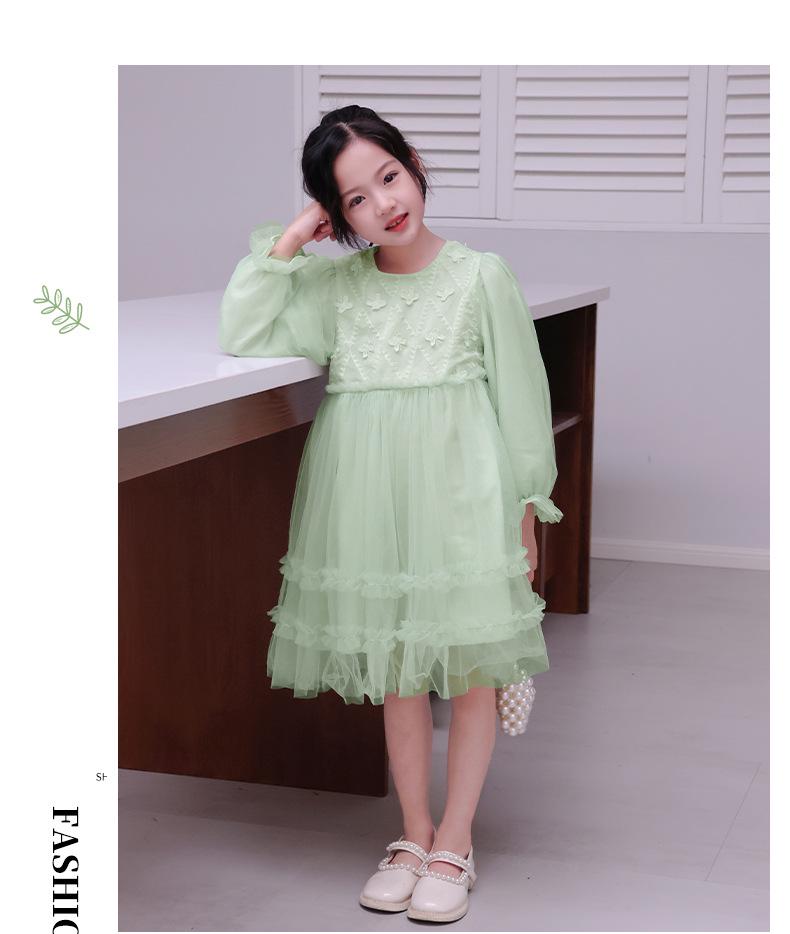 Girls' 2025 Spring/Autumn Long Sleeve Tulle Princess Dress - Perfect Birthday Gift for Middle Childhood