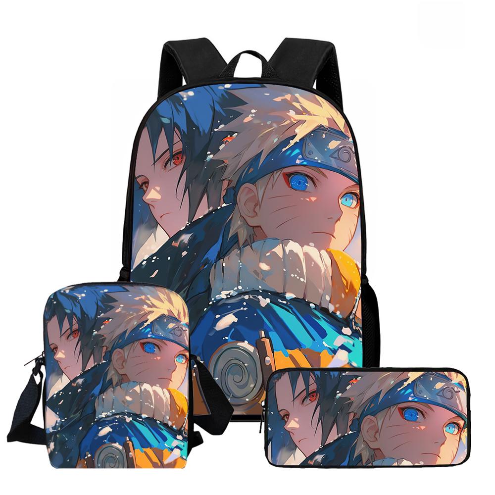 3Pcs Set Kids Backpack with Crossbody Bag & Pencil Bag, Cartoon NARUTO Lightweight School Bag for Boys & Girls Aged 5-9