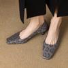 Krazing Pot Cow Skin Summer Autumn Thin Med Heels Party Shoes Women Square Toe Leopard Prints Shallow Pumps