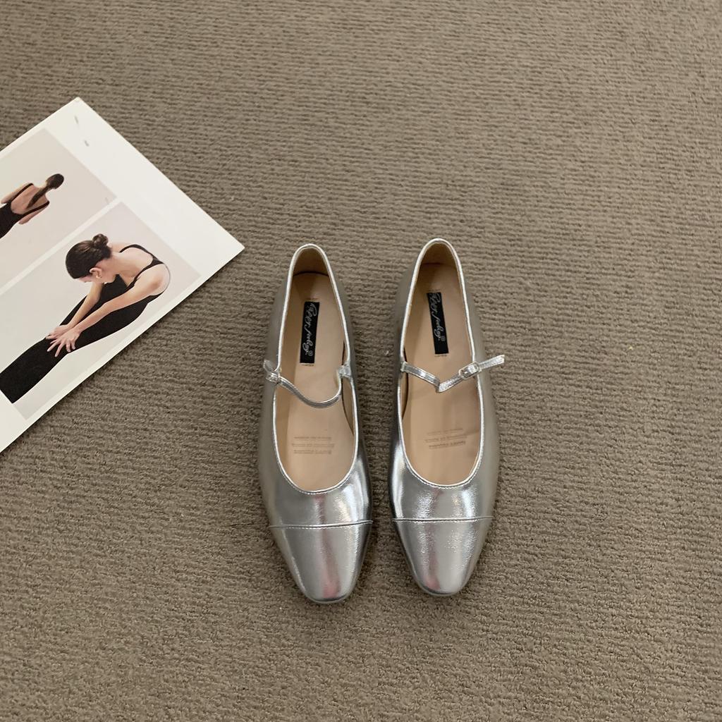 Fashion Bailamos Women Fashing Silver Flats Ballerina Shoes Round Toe Shallow Slip On Ladies Ballet Shoes Soft Loafer Zapatos Mujer 40