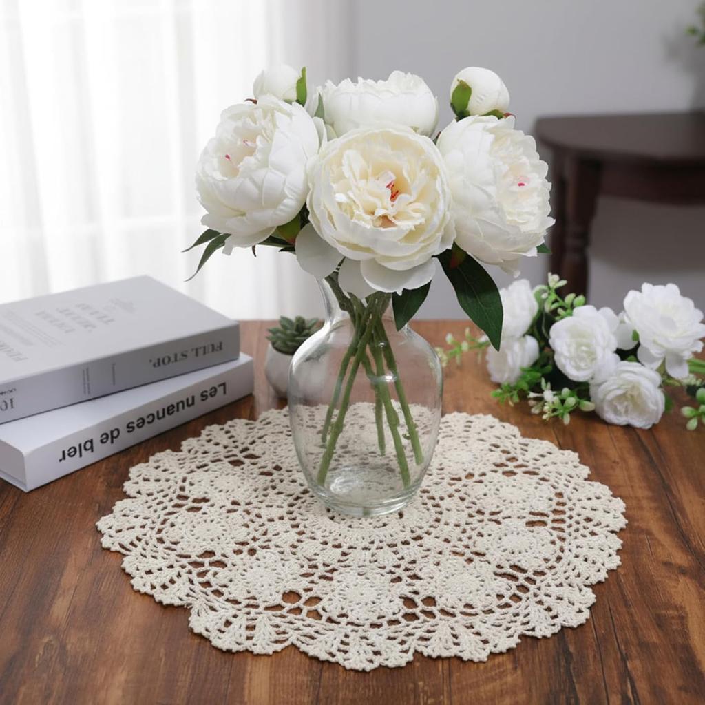 Crochet Doilies for Tables, 15.7inch/40cm Vintage Handmade Doilies for Furniture, Cotton Round Knitted Lace Placemats for Home Kitchen Dining Room