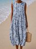 Sleeveless dress 26 new shrink pleated large version loose casual round neck digital printing - bamboo hemp