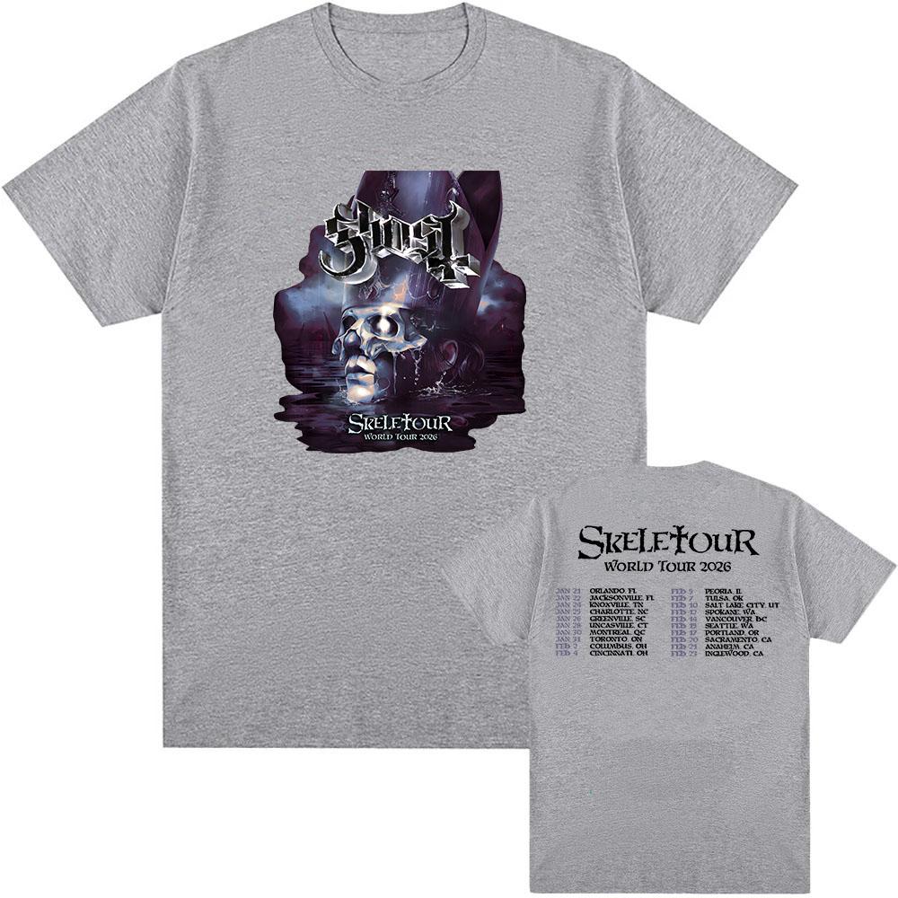 Ghost Skeletour World Tour 2026 T-Shirts Nordamerikanische Rockband Street T-Shirt Baumwolle Kurzarm Locker Männliche T-Shirts Grafik Tops