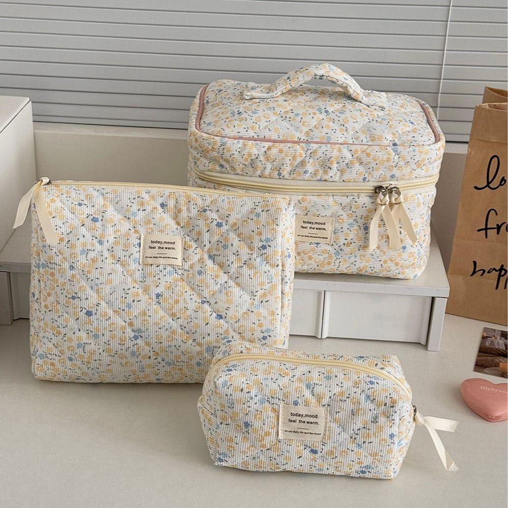 Ins Style Korduroy Ästhetischer Kosmetik-Organizer Große Kapazität Reißverschluss Floral Make-up Tasche Hautpflege Clutch Kosmetik