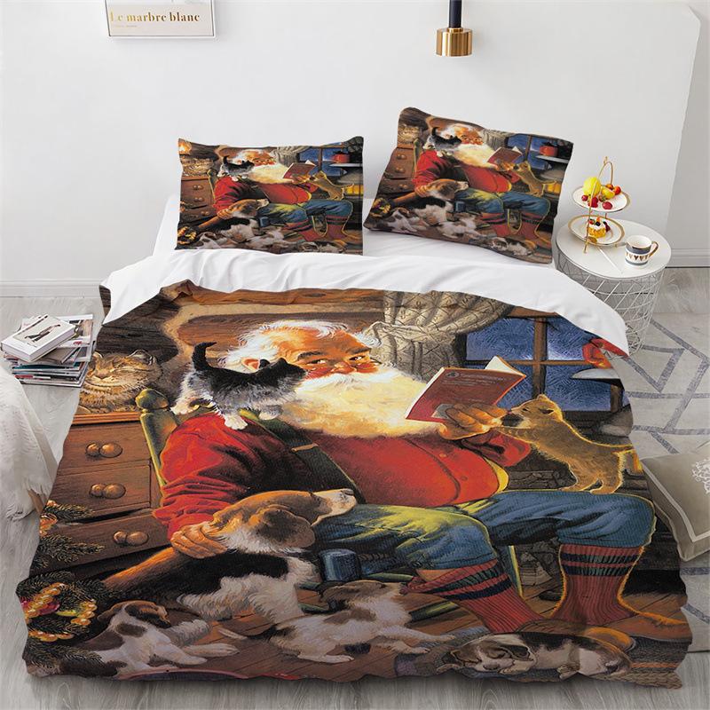 3D-Weihnachtsbettwäsche, Weihnachtsmann-Daunenbettbezug, 2/3-teilig, luxuriöses und bequemes Heimtextilien, Weihnachtsgeschenk für Kinder-/Erwachsenenzimmer