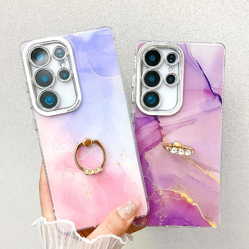 Suitable for Samsung S25 Mobile Phone Case Double Layer IMD Electroplated Marble S24plus Ring A16 Mobile Phone Case