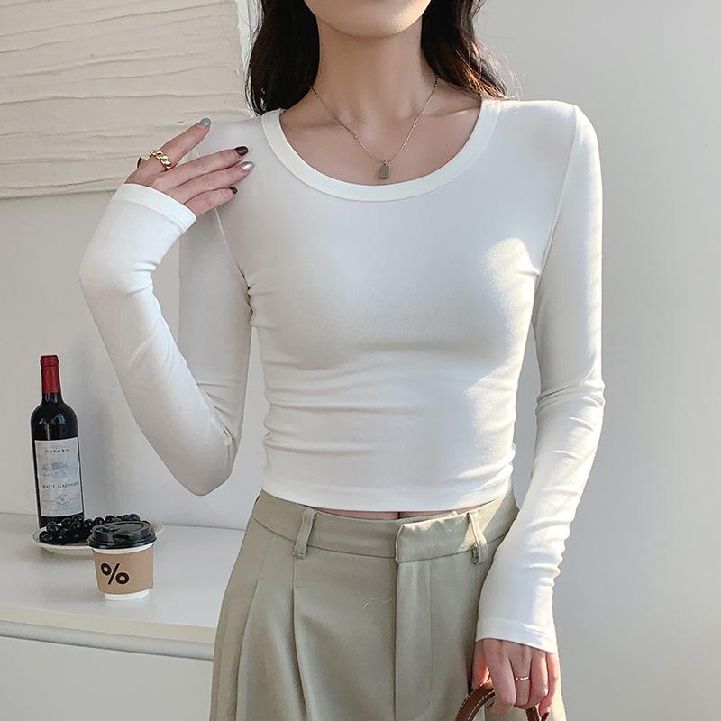 

Women s White Slim Long-Sleeve High-Waist Top - Spring/Autumn 2025 Trendy Base Layer M (Weight 95-105 kg) белый