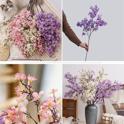 97cm Artificial Peach Blossom Branch Plastic Elegant Silk Peach Blossom Real Touch Handmade Fake Flower Wedding Decor