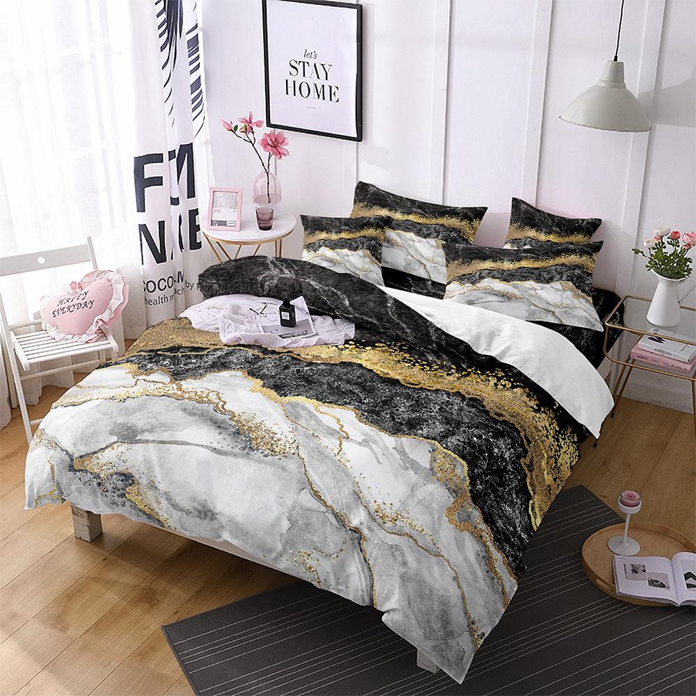 Marmor Bettbezug Set Queen Grün Gold Glitzer Bettwäsche Set Polyester Batik Fluid Magma Abstrakte Kunst Hipster Twin Bettdeckenbezug
