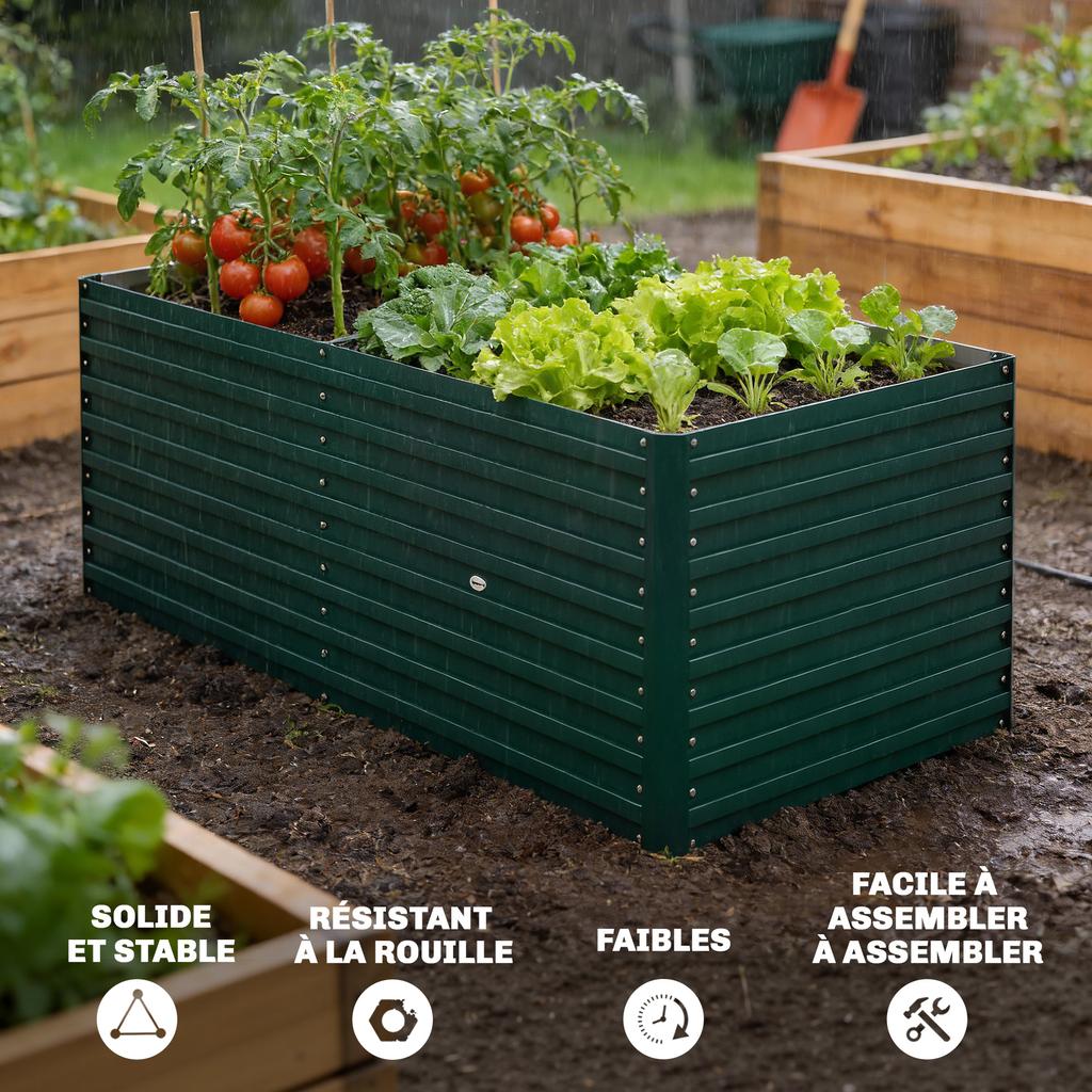 Galvanized Raised Planter, Rectangular, Open Bottom, 160 x 80 x 60 cm, Green