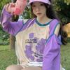 2KWEIRD  Contrast Color Loose T-shirts Cute Casual O Neck Chic Fashion Tops Kawaii Women Long Sleeve Sexy Tshirts