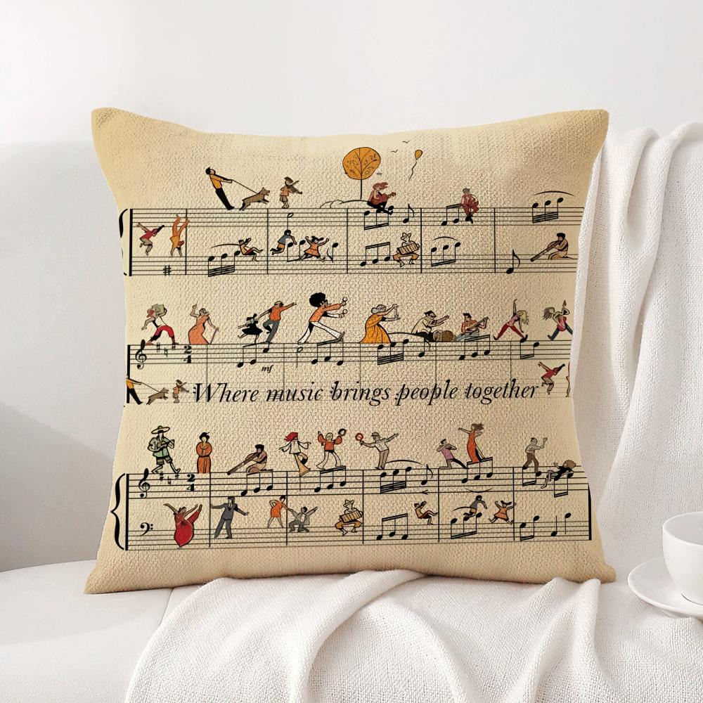 Sheet music design Cushion Cover Natural Linen Organic Fabric DoubleSided Printing Sofa Home Decor Breathable Bed Pillow