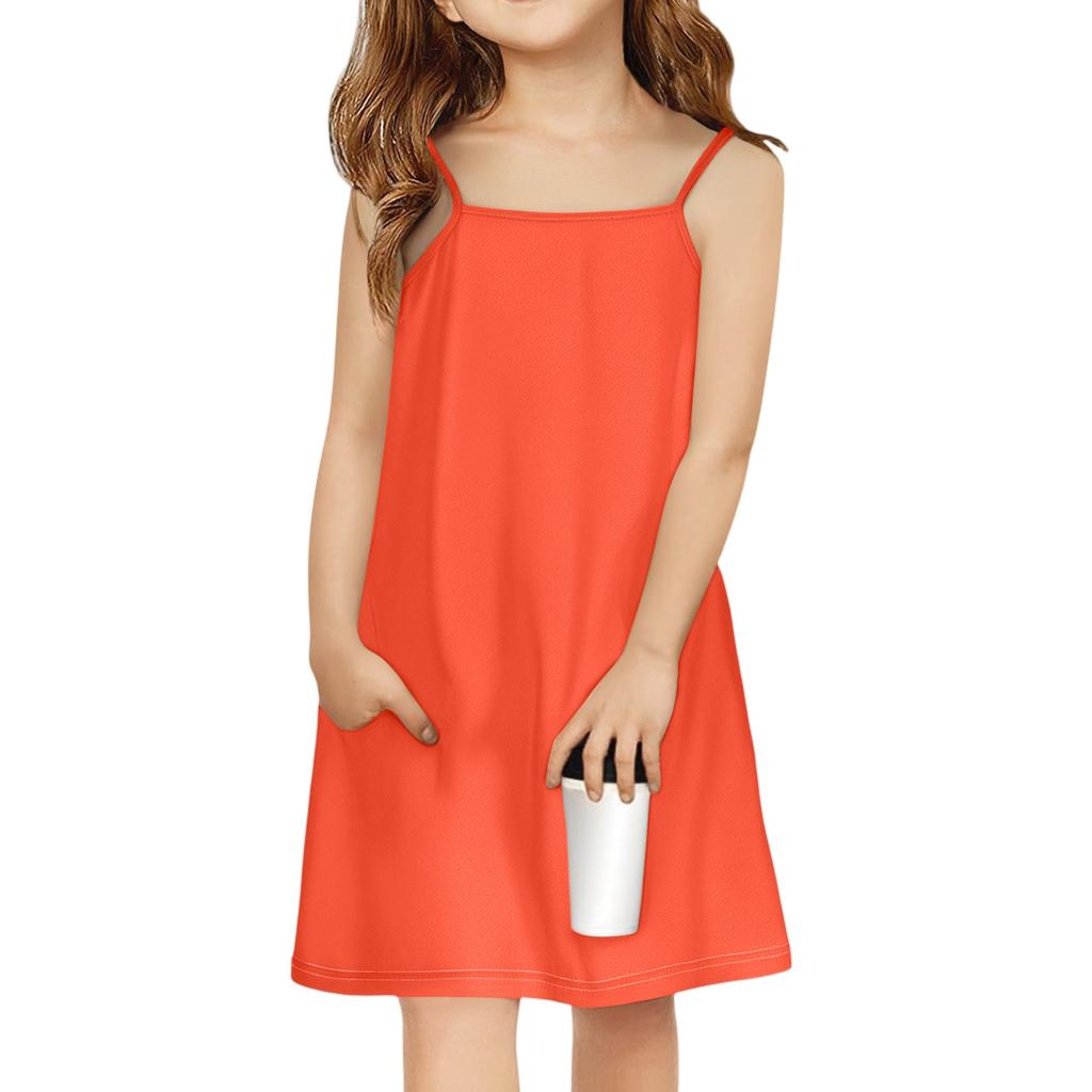 Children's Sleeveless Square Neck Summer A-Line Casual Holiday Suspender Dress
