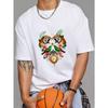 Weißes T-Shirt Tiger und Vögel Blumenuhr Design für Freizeitkleidung