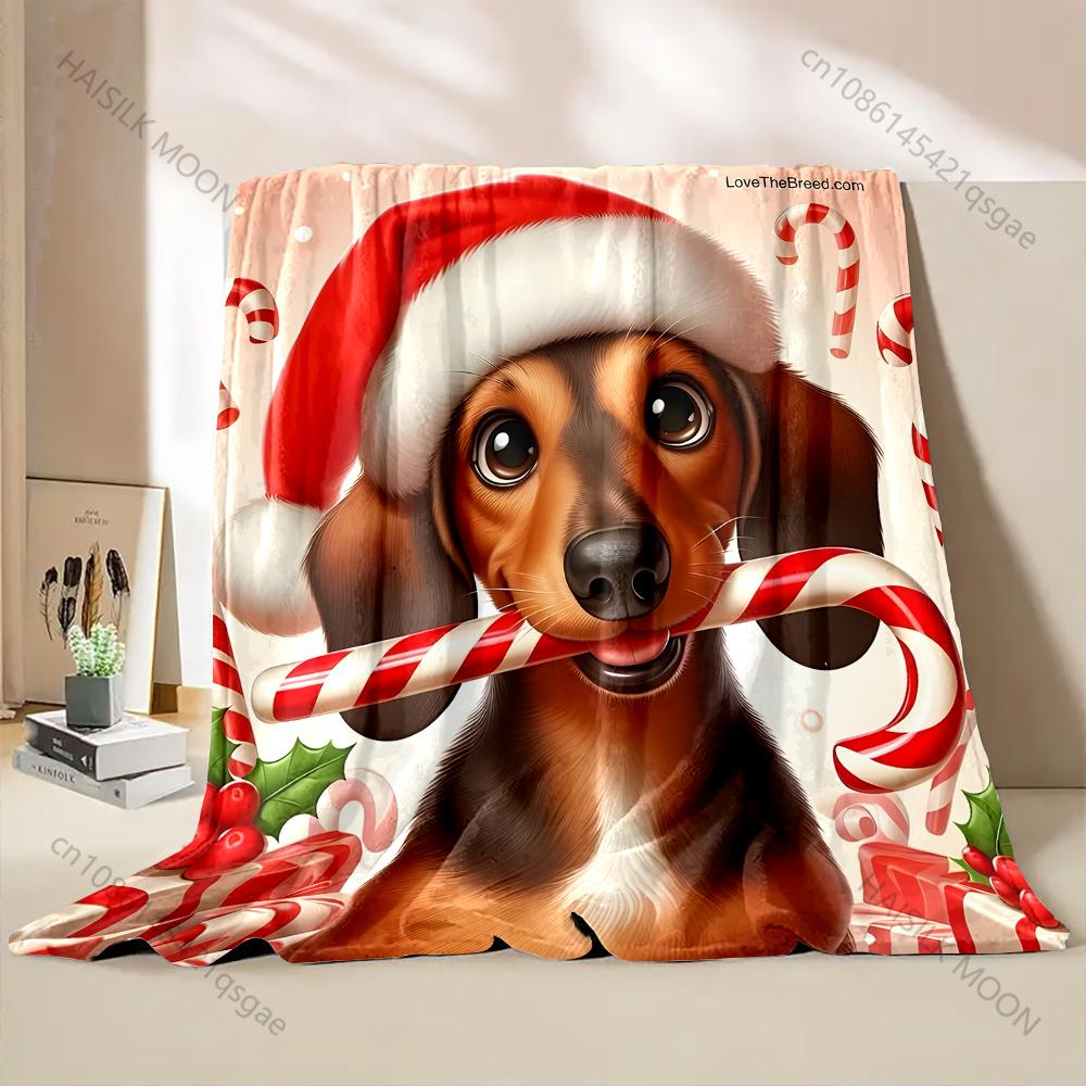 1PC Christmas Themed Dachshunds Blanket Warm Soft Luxury Gifts for Children Adults Suitable for Home Bed Sofa Travel Picnic