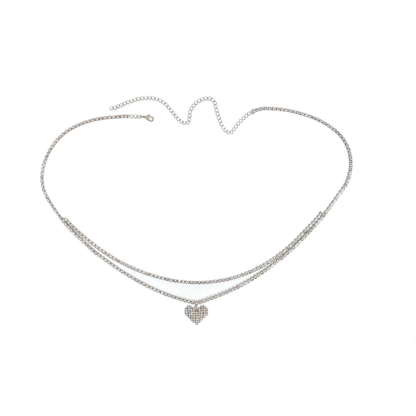 

Charm Full Rhinestone Heart Teardrop-shaped Butterfly Pendant Double-layer Bikini Waist Chain for Women Beach Sexy Body Jewelry
