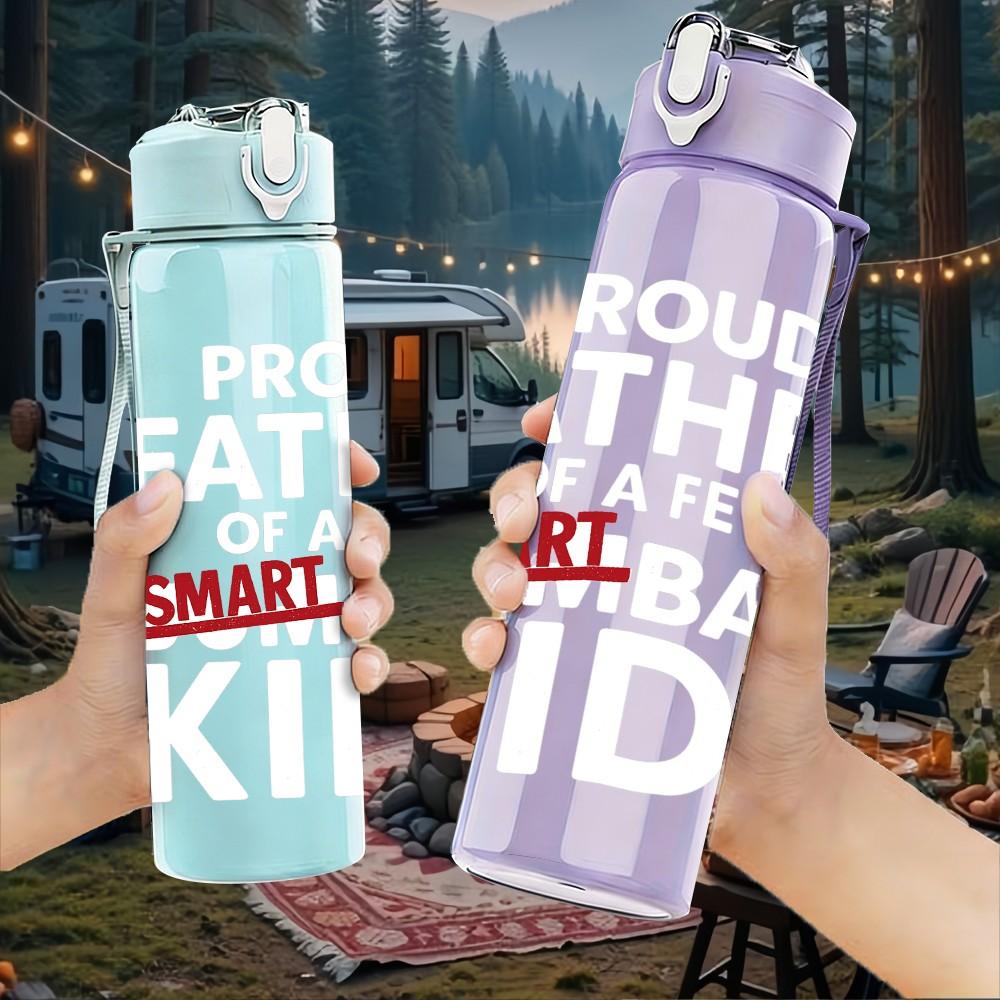1PC Smart Kids Letter Text 750ml Color Plastic Sports Water Bottle Leakproof Flip Straw Lid Suitable for Sports Office Home Use
