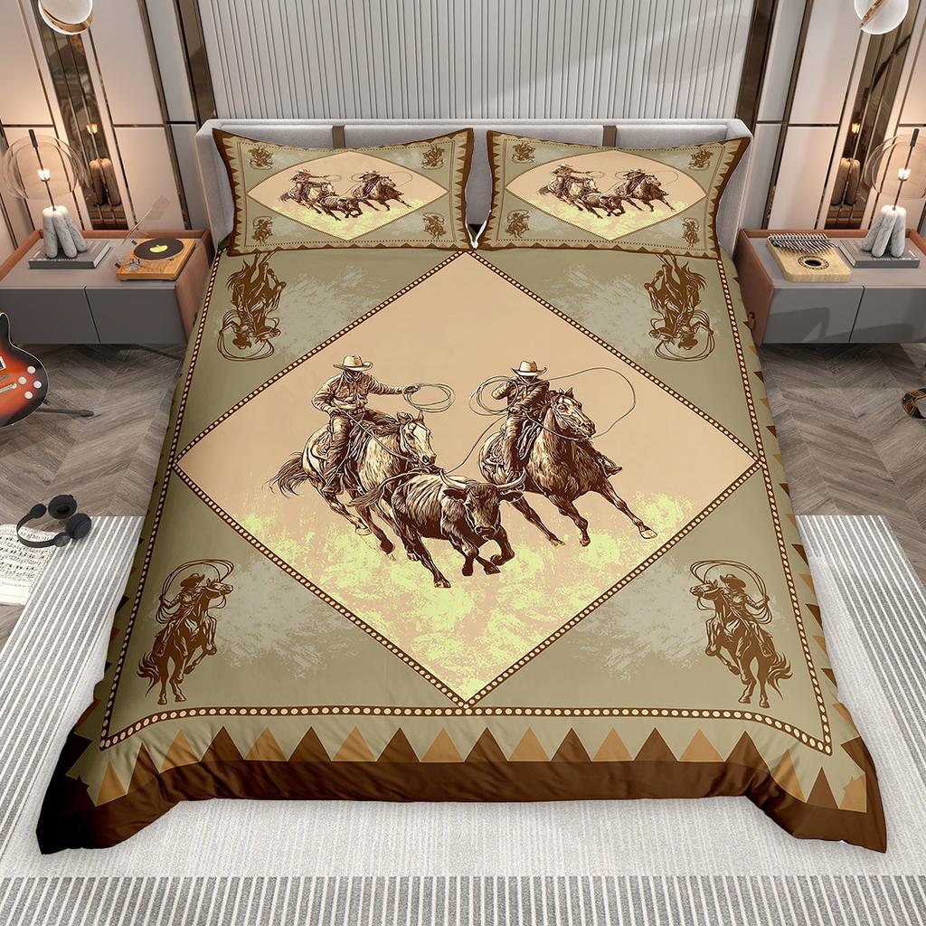 Homewish Southwestern Cowboy Cowgirl Duvet Cover Set 2pcs/3pcs, Rustic Texas Star Bedding, Retro Hat Boots Quilt Cover Set