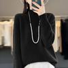 Women's Pure Wool Loose Knit Pullover - Long Sleeve, Half-High Collar, Solid Color Sweater Top