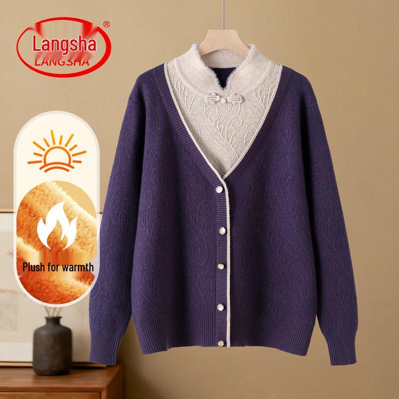 Langsha Women's Warm Knit Sweater with Cheongsam Collar