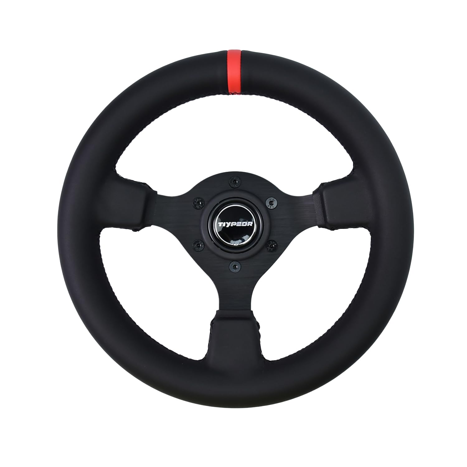 

TIYPEOR Racing Steering Wheel, 280mm, Microfiber Leather (Black), with Red Joints, for Drift and Modified Cars
