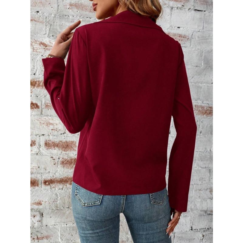 Damenmode, lässig, einfarbig, Herbst-Winter, langärmelig, POLO-Ausschnitt, Jacken und Mäntel
