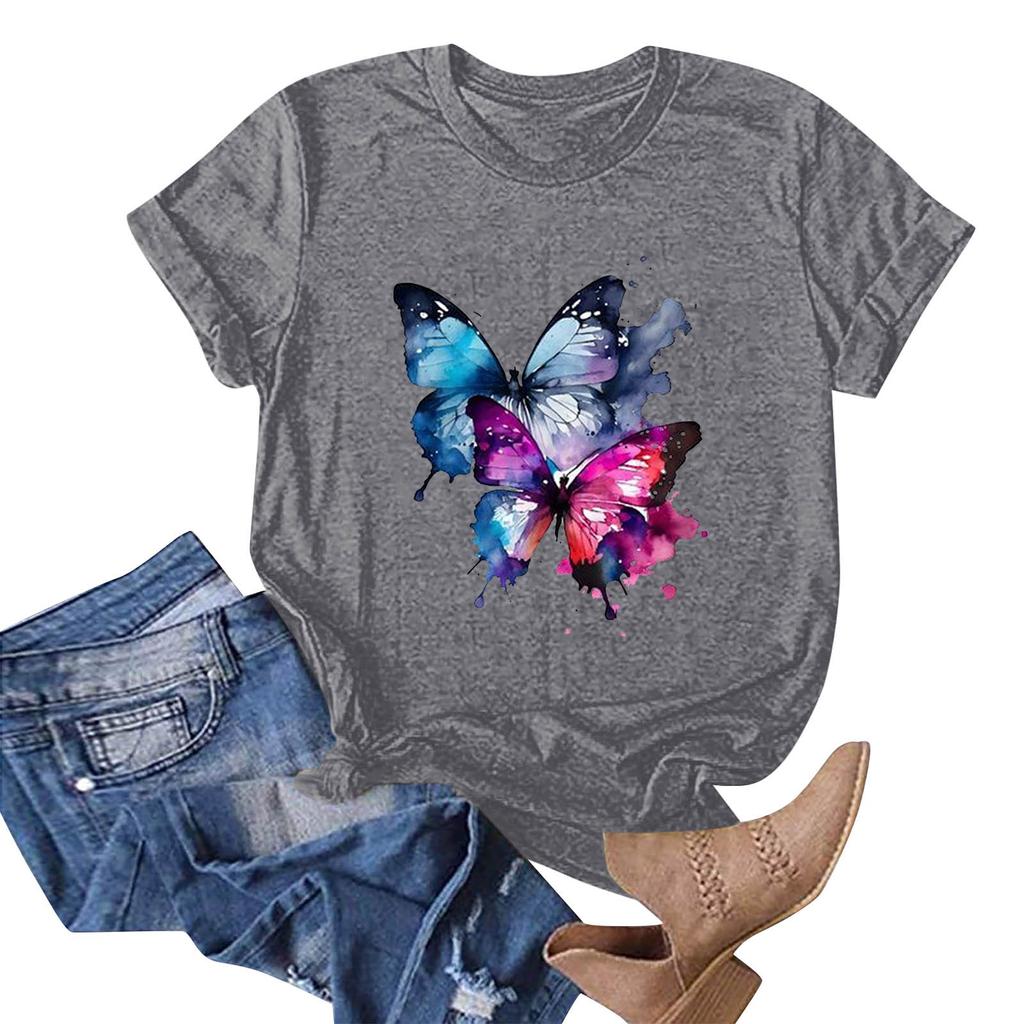 Tricou cu mânecă scurtă pentru femei, ocazional, cu decolteu în formă de pulover