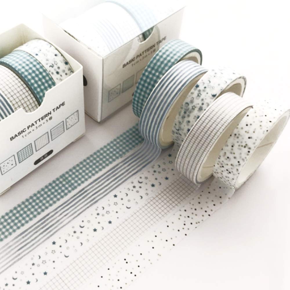 Japanese Pattern Washi 5 Creative Masking Tape Feminine Washi Tape for DIY Crafts Tape, Rolls, Set, Style, Packaging, (Green Dew)