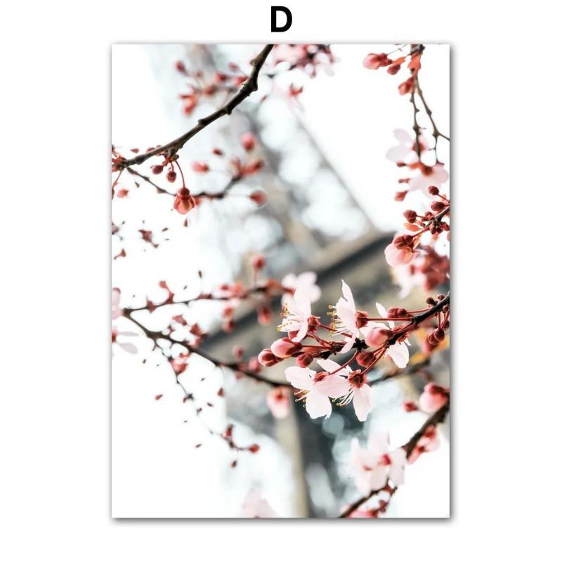 Paris City Pink Flower Peach Blossom Vintage Car Bike Wall Art Mural Canvas Painting Living Room Home Decor Poster Print Picture