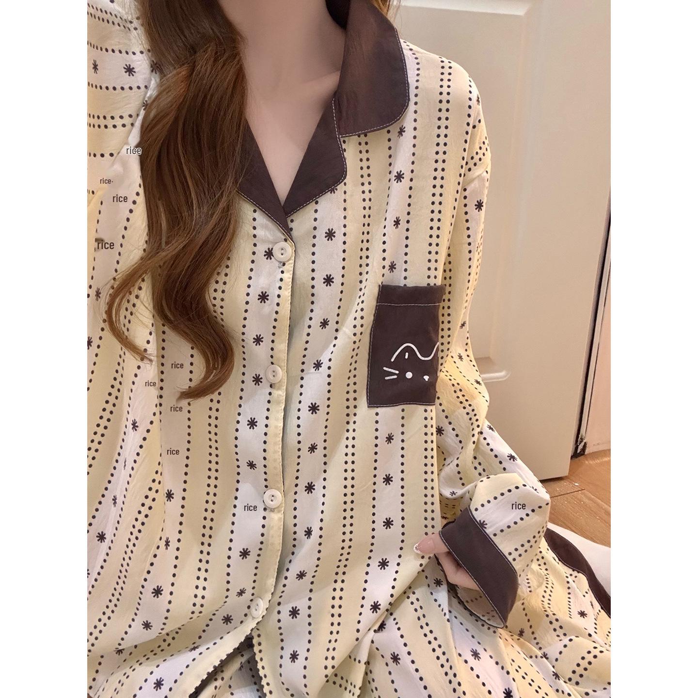 Women s Cloud Cotton Pajamas: Winter Loose Plus Size Cartoon Set, Cardigan Wearable Outside, Lapel, Long Sleeve. M-L