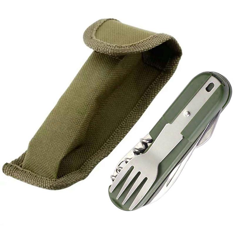 7-In-1Stainless Steel Multifunctional Tableware Set For Outdoor Activities Camping Cutlery Folding Knife Fork Spoon Outdoor Tool