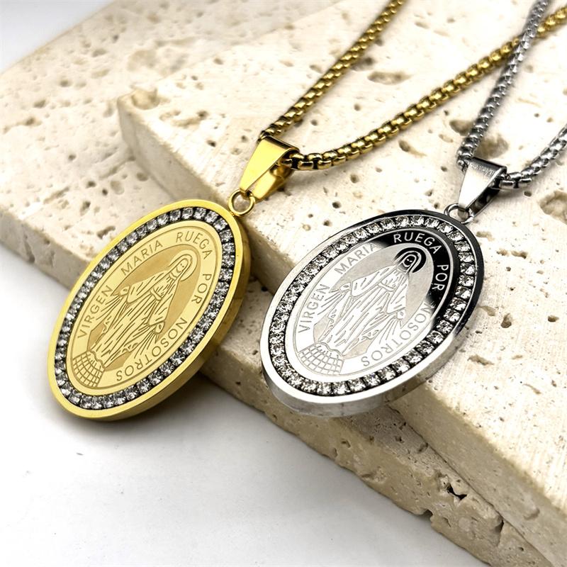 Jungfrau Maria Katholischer Anhänger Halskette für Damen Herren Edelstahl Gold Silber Farbe Unsere Liebe Frau Kette Schmuck Halskette