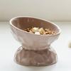 Non-slip Ceramic Pet Bowl High Foot Design, Creative Slanted Flat Mouth Food Water Feeding Basin for Cat Dog