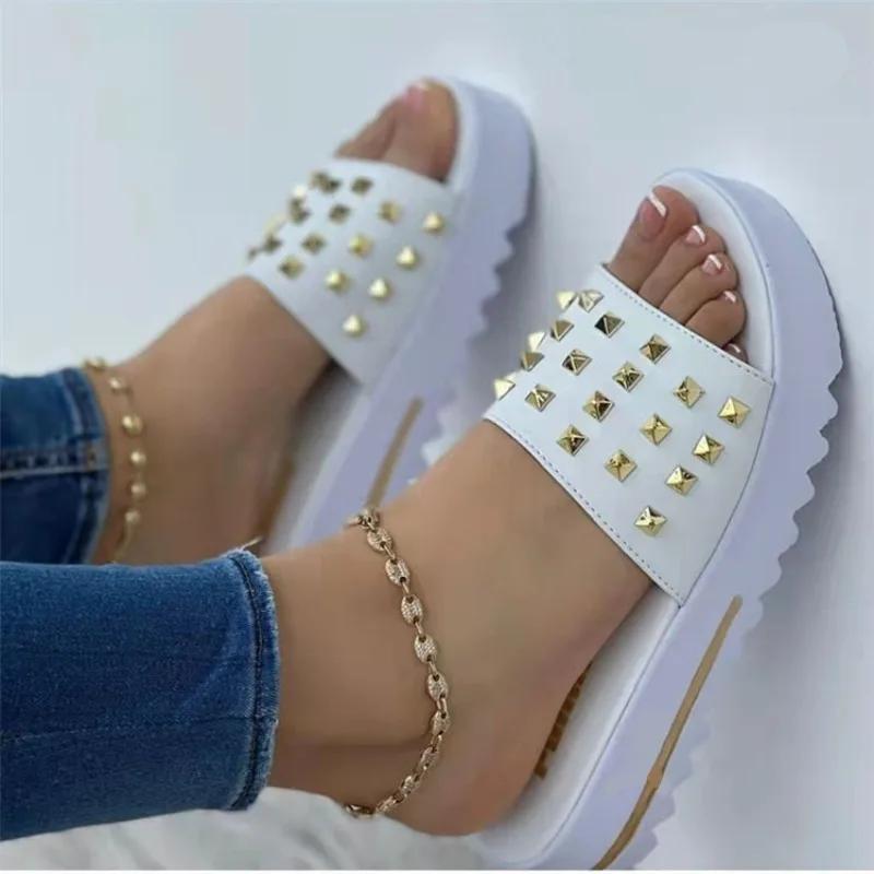 NEW Beaded Women Slippers Platform Sandals Women Shoes  Summer Flat  Slides Casual Beach Ladies Flip Flops Women Shoes