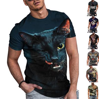 New Summer Men's Fashion T-shirt Personality Peek-a-boo Kitten Printed Men's T-shirt Top