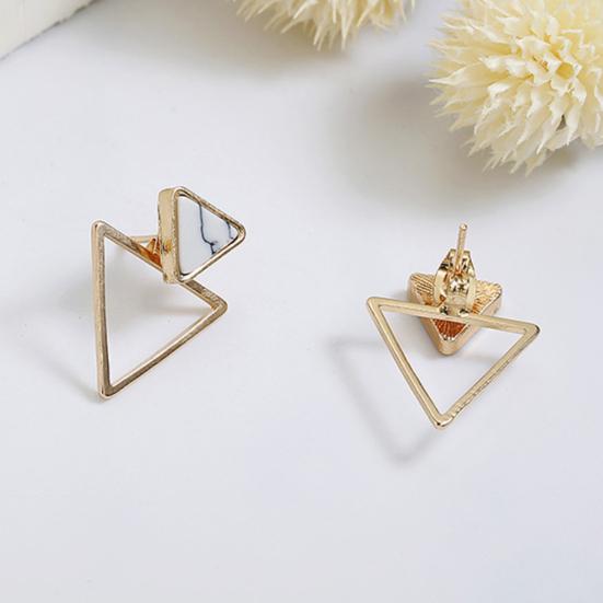 Simple Women Double Triangle Hollow Pendant Jacket Ear Stud Earrings Jewelry
