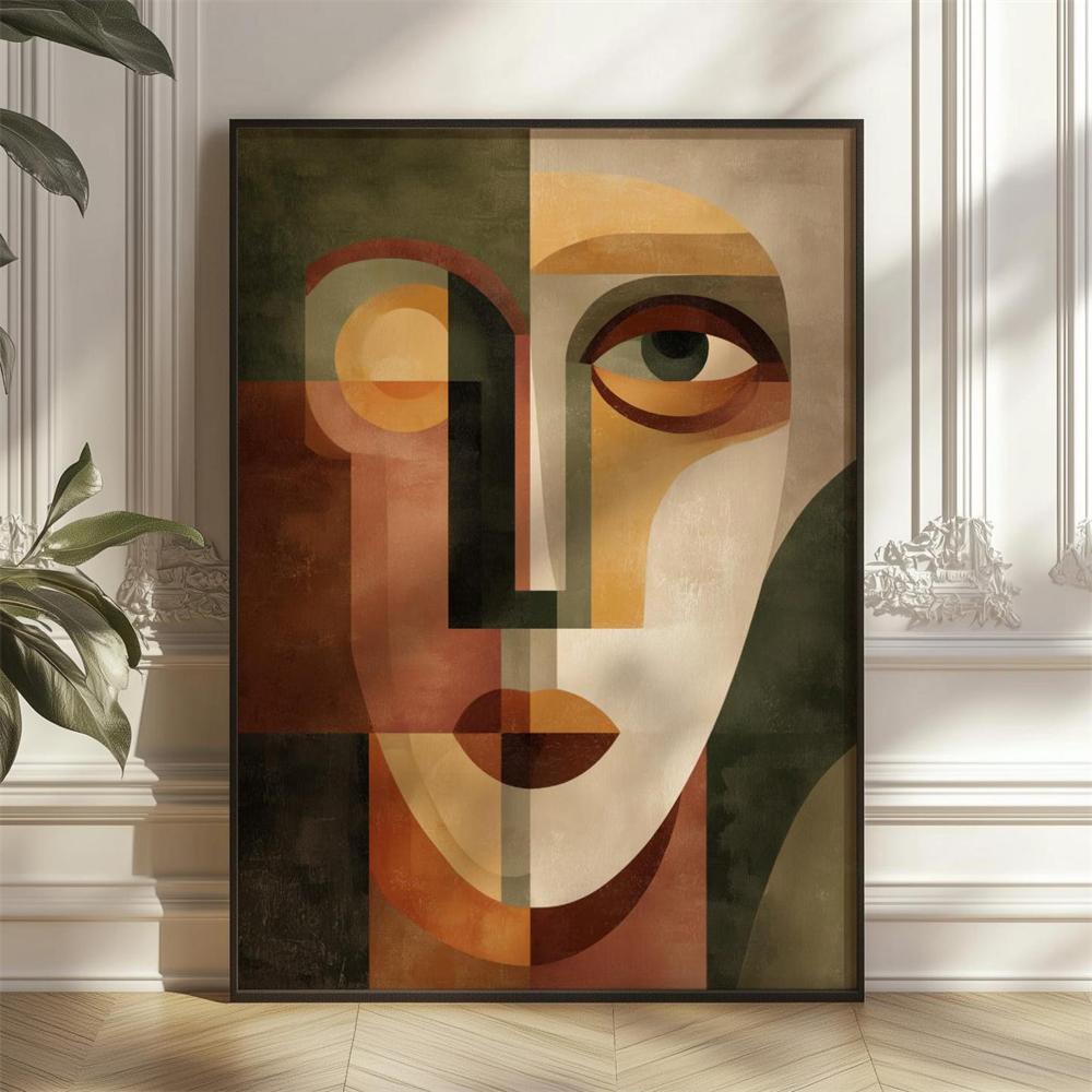 Abstract Woman Art Print Poster Mid-Century Modern Geometric Portrait Wall Art Prints Home Decor Wall Art Canvas Painting 21X30CMNo Framed