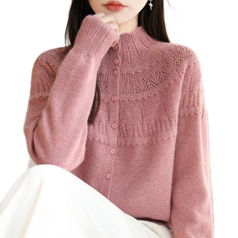 Korean Style Heavy Gauge Crochet Knit Cardigan for Women - Spring/Autumn, Versatile Petite Sweater, Gentle Top