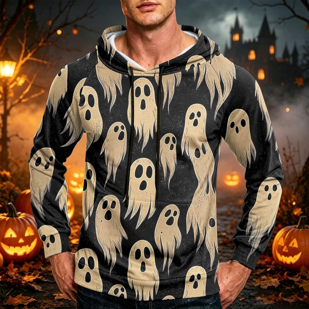 Men's Loose Fit Graphic Pullover Hoodie with Pocket and Drawstring Casual Sweatshirt