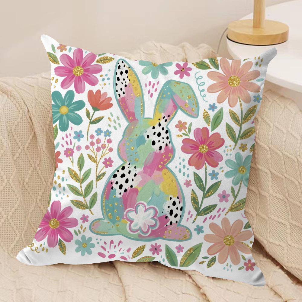 Cute Easter Bunny Cushion Cover Short Plush Doublesided Print Square Throw Pillow Covers Sofa Home Cushion Decor