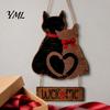 Welcome Sign for Front Door Wooden Hanging Door, Romantic Cat Couple Holiday Porch Pendant, Rustic Farmhouse Wall Decor Outdoor Entryway Decoration