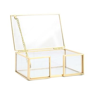 Metal Frame Clear Glass Name Card Organiser Desk Business Card Storage Case For Corporate Meetings And Office Desk
